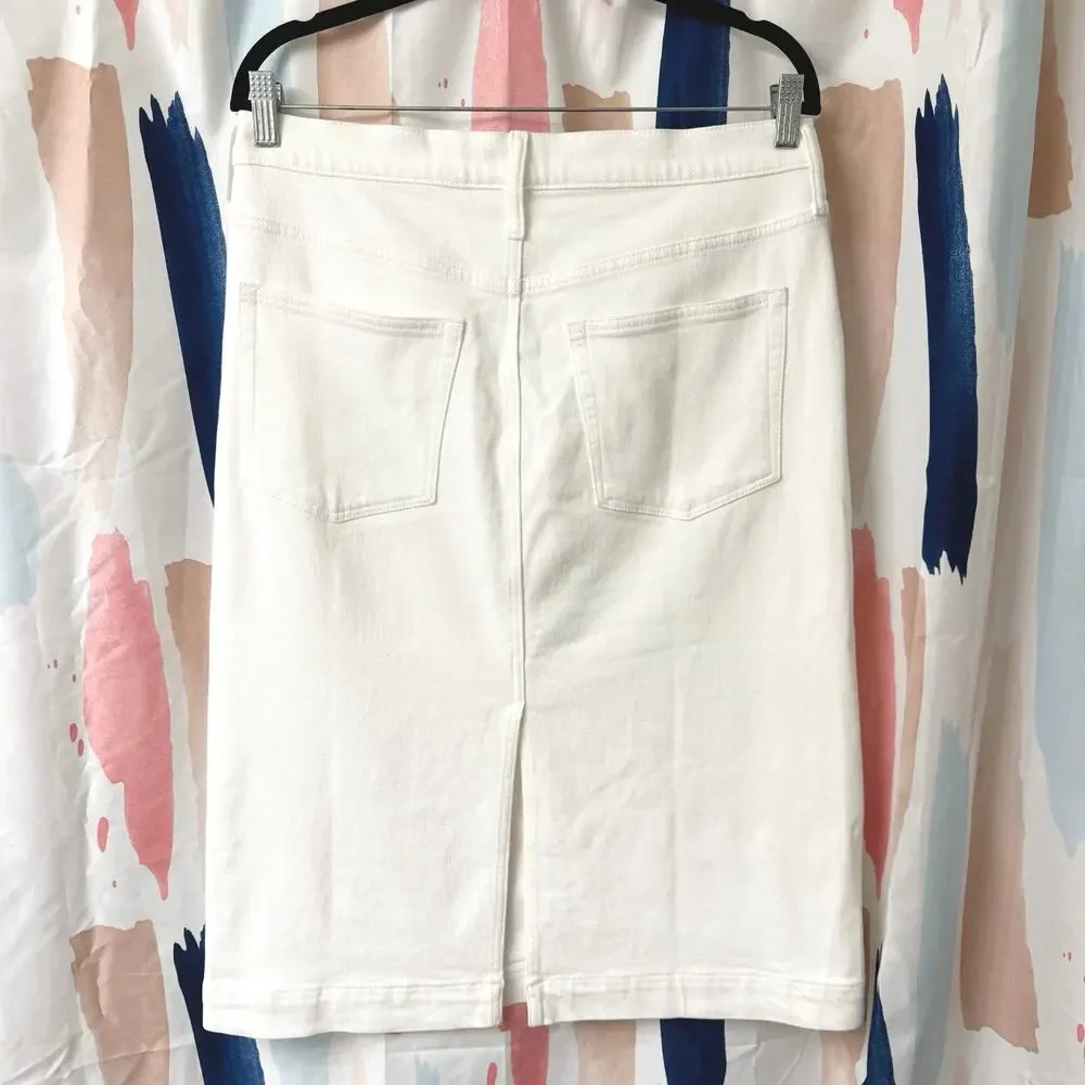 J. Crew Factory White Denim Midi Skirt Size 10